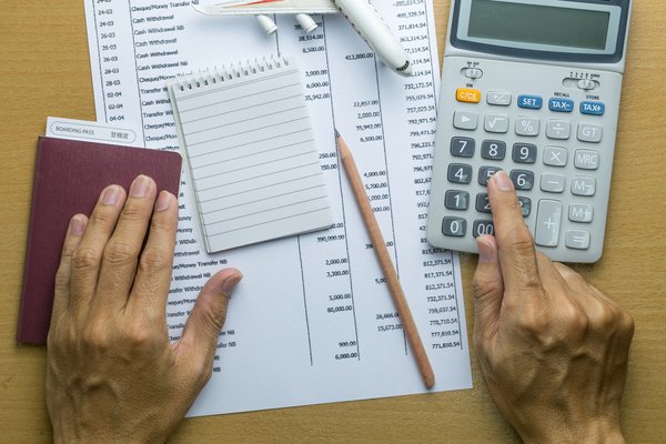 Paperwork, notepad, pen, and calculator.